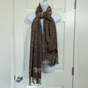 Paisley fringe Blanket scarf Fringe Brown Artsy Hippie Earthy